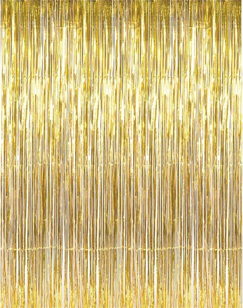 Goldfarbener Metallic-Vorhang mit glänzenden Fransen, Aluminium-Fransenvorhang für Fenster und Wand, für Geburtstags-, Hochzeits- und Partyfeier...
