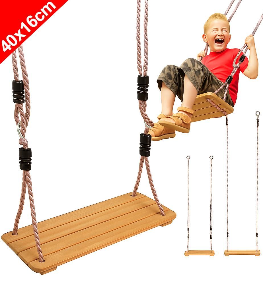 Gartenschaukel Holz Kinder - 40x16 Holzschaukel - Schaukel für Garten Spielhaus Schaukel Baumschaukel - Garten Brettschaukel - Indoor/Outdoor