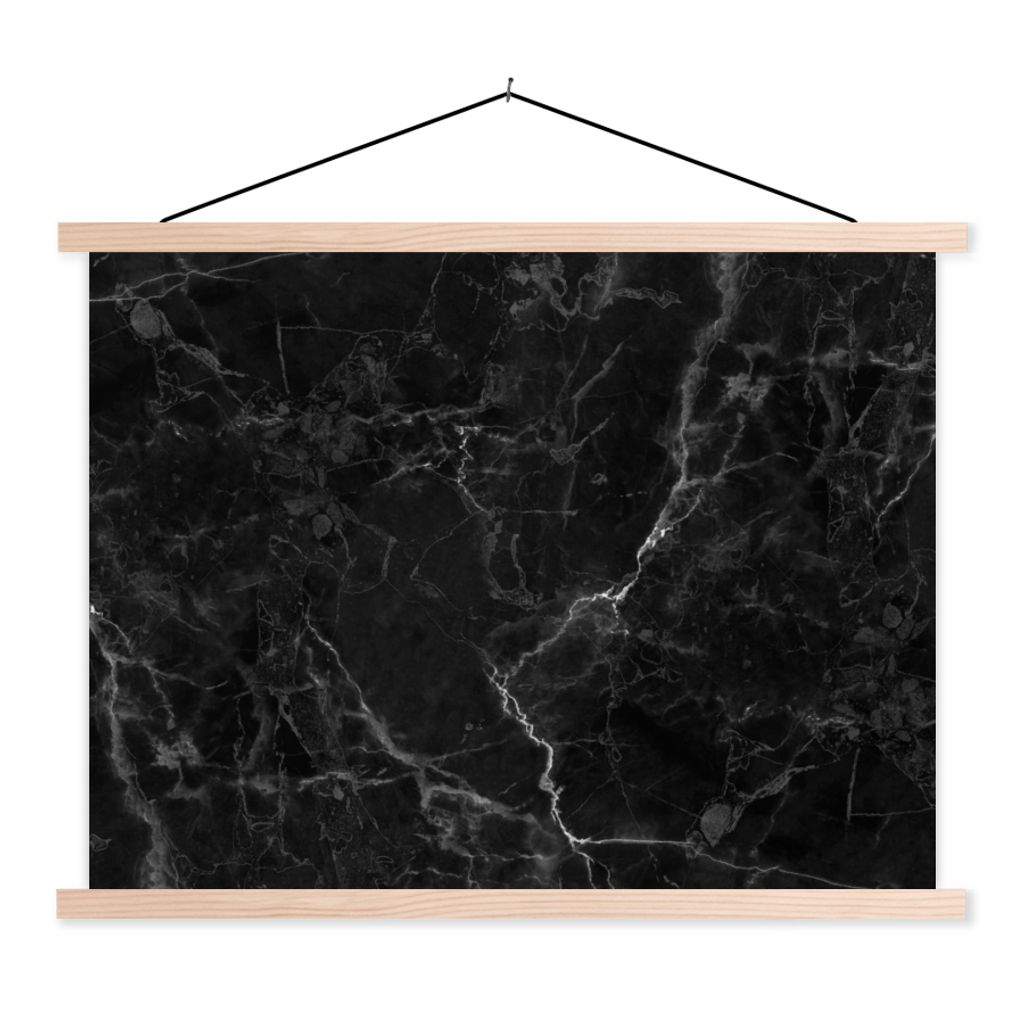 MuchoWow Textilposter Marmor - Schwarz - Weiß - Textur - Marmoroptik 40x30 cm mit holzfarbenen Rahmen - Bilder
