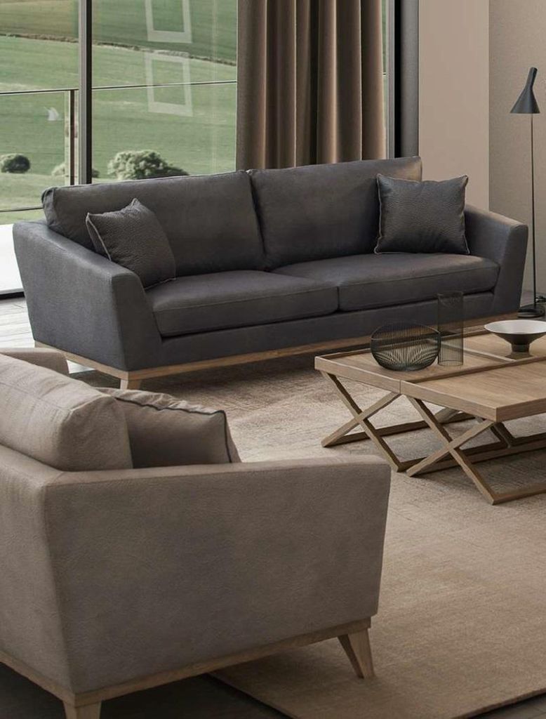 Grauer Kunstleder Dreisitzer Wohnzimmersofa Moderne Couch Stil Möbel