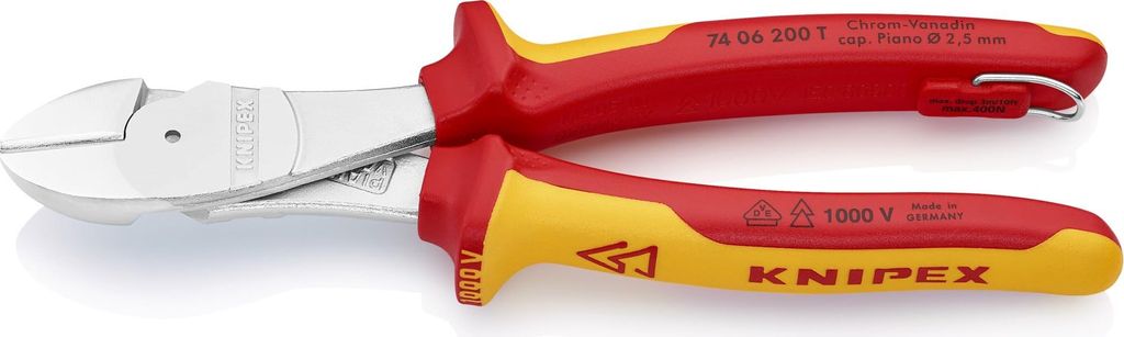 Knipex 74 06 200 T BK Kraft-Seitenschneider m. Bef estigungsöse
