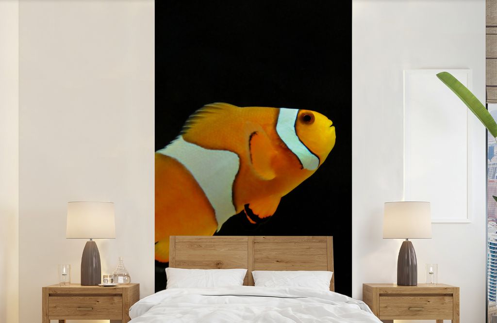 MuchoWow Fototapete für Wohnzimmer oder Schlafzimmer Wandtapete Vinyl Motivtapete Fisch - Linie - Schwarz - 120x240 cm - Hintergrundbild