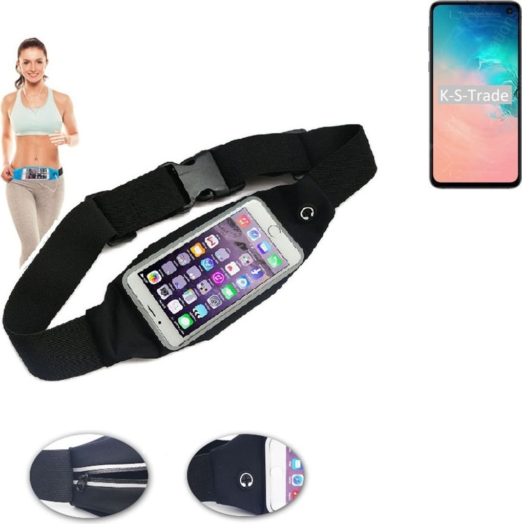 K-S-Trade Jogging-Armband kompatibel mit Samsung Galaxy S10e Exynos Gürteltasche Umhängetasche Bauchtasche schwarz Sport Running Jogging Fitness