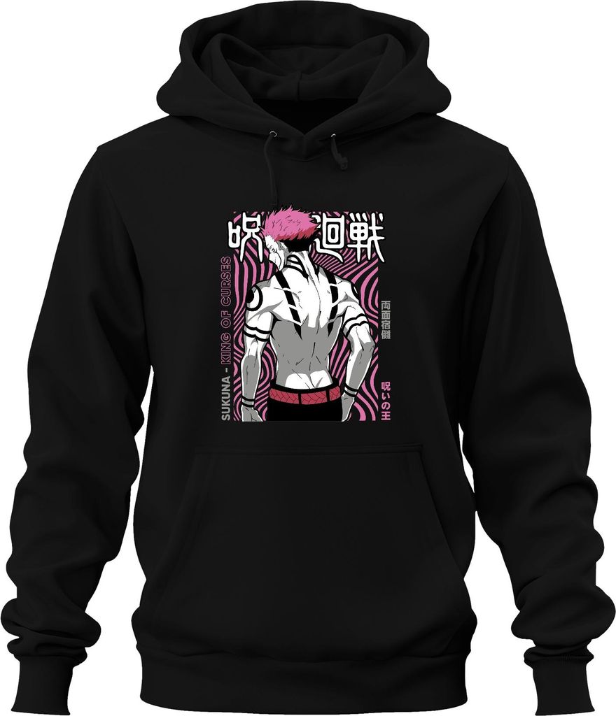 Sukuna Jujutsu Kaisen King of Curses Anime Ästhetik Villain Retro Uni Hoodie Kapuzenpullover, Schwarz, 3XL