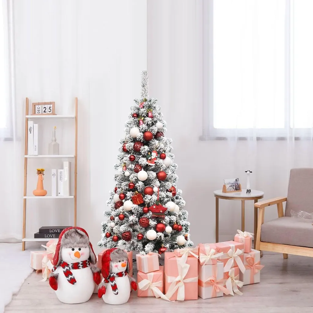 Sapin de Noël Crayon de 135 cm avec Neige et 150 LED Blanc Chaud