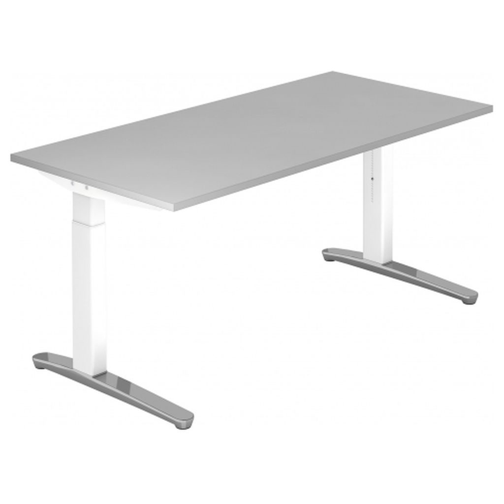 Schreibtisch C-Fuß 160x80cm Grau/Weiß-Alu poliert
