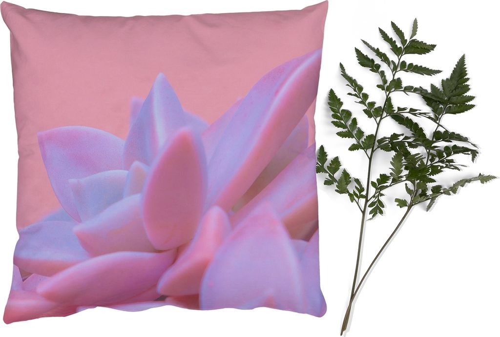 MuchoWow Zierkissen Sofakissen Wohnzimmer Dekokissen 50x50 cm Sukkulente - Sommer - Rosa - Pflanzen - Komfort - Sofakissen