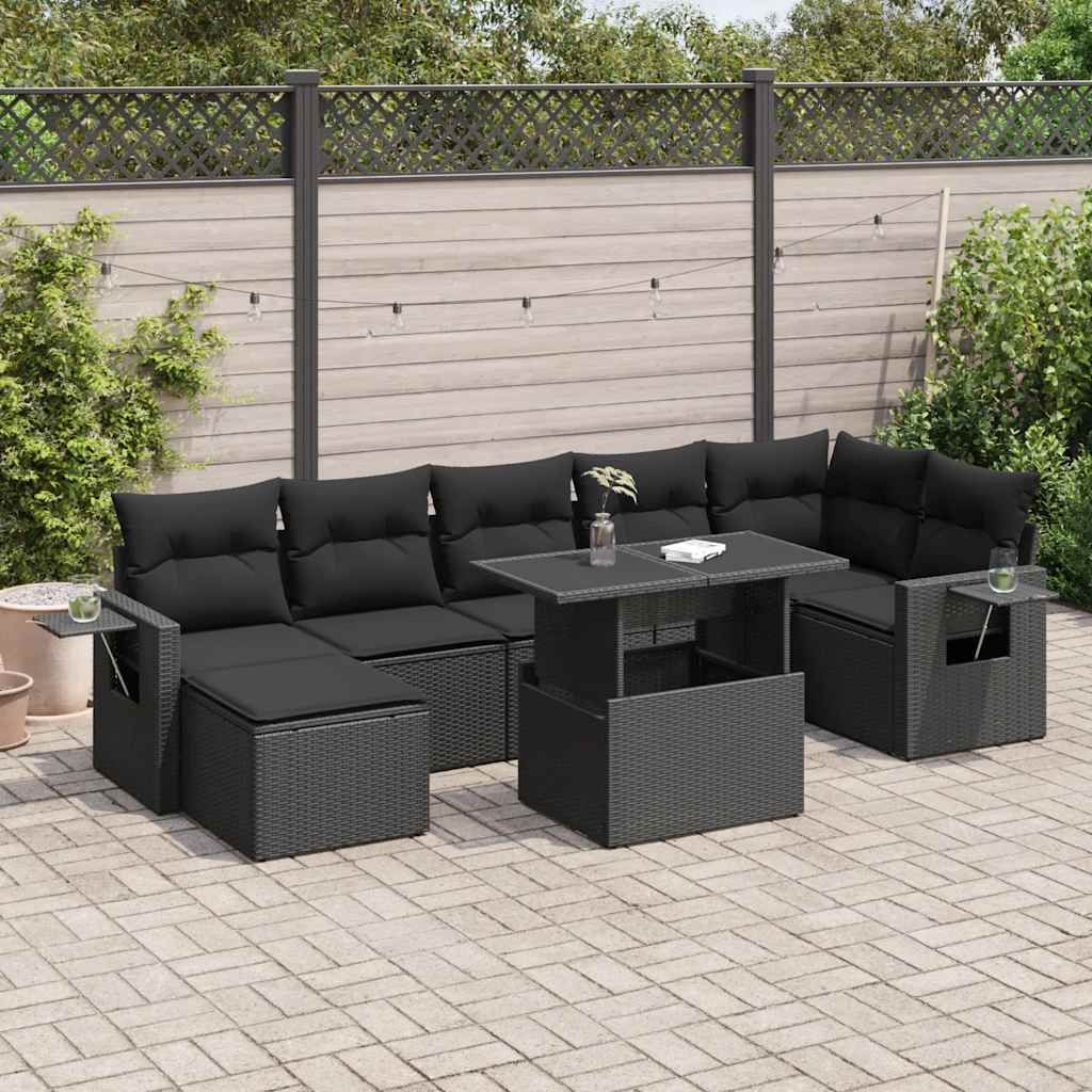 Maison Exclusive - 8-tlg. Garten-Sofagarnitur mit Kissen Schwarz Poly Rattan
