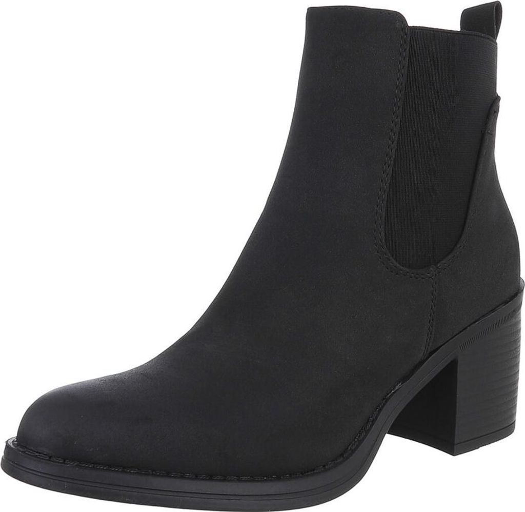 Ital-Design Damen Stiefeletten Chelsea Boots Leicht gefüttert Textiloptik, Lederoptik Klassische Stiefeletten 90482723 Schwarz Gr. 37