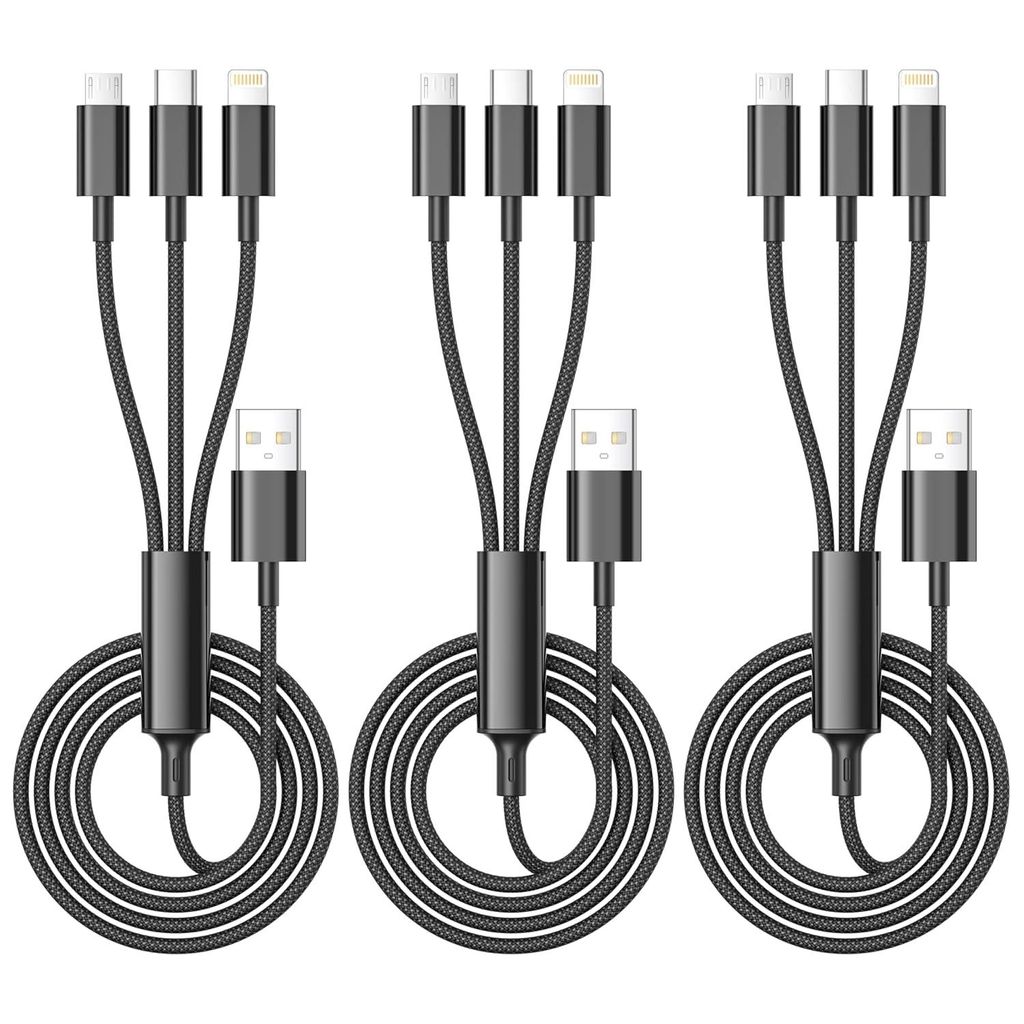 3in1 Kabel 1,2m USB auf USB-C Lightning Micro USB schwarz , E6601