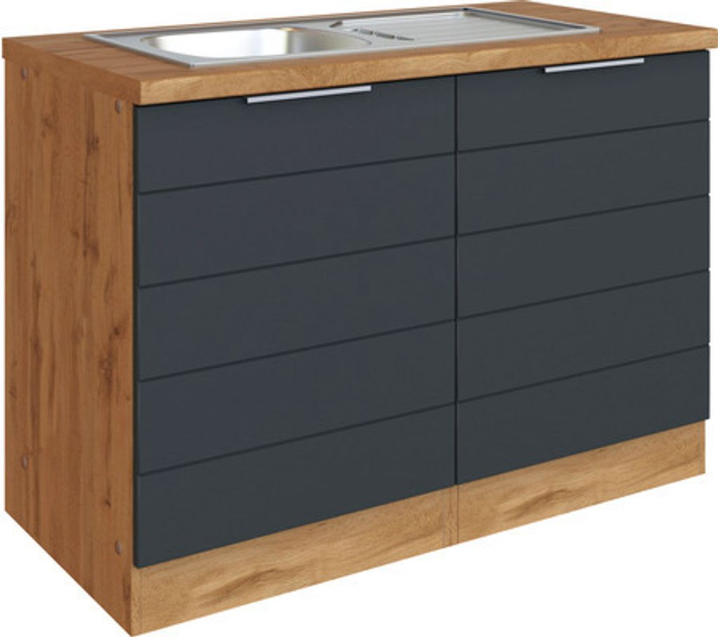 Held Möbel Spülenschrank inkl Spüle Florenz BxTxH 120 x 60 x 86 cm grau matt zerlegt Anschlag reversibel 665.6293
