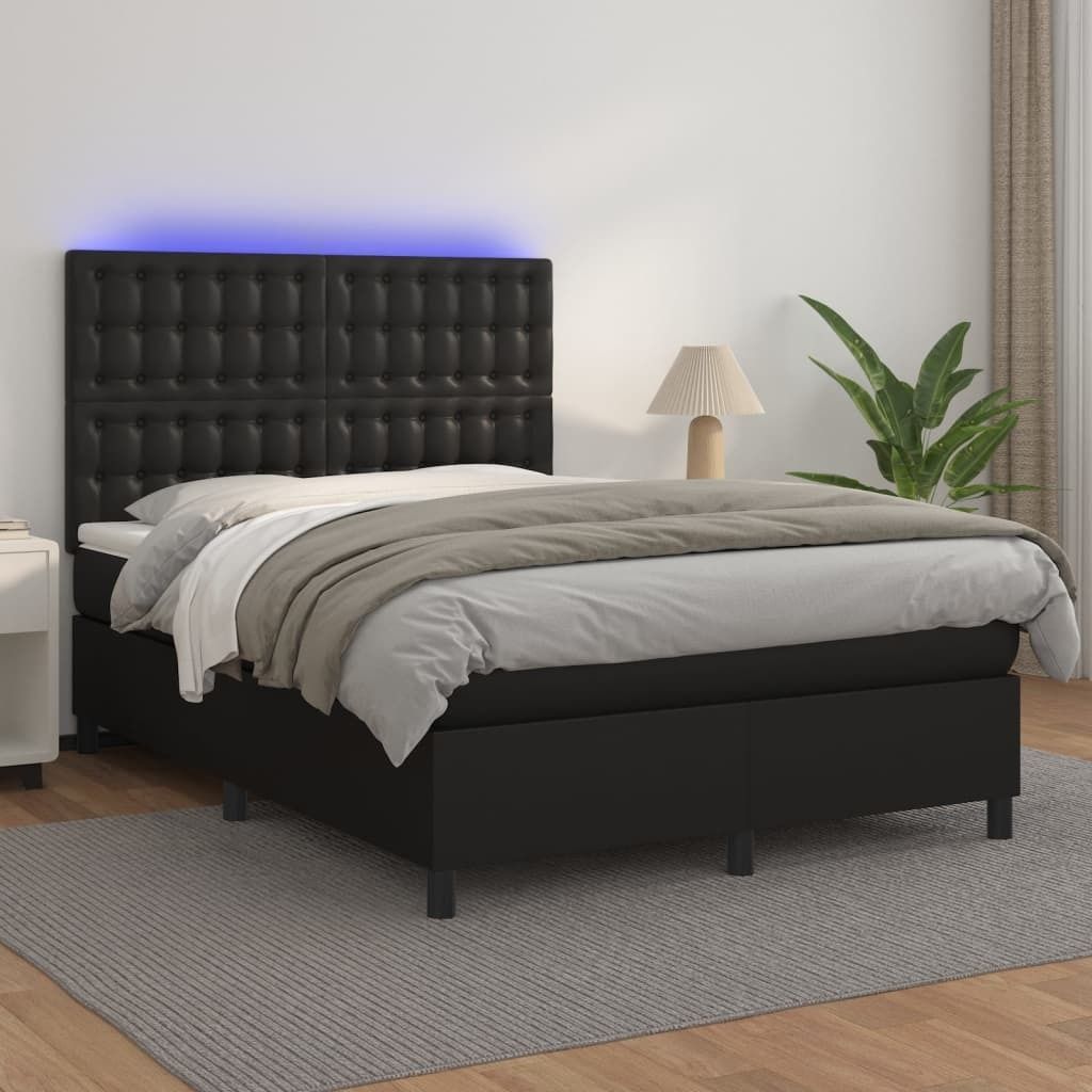Maison Exclusive - Boxspringbett mit Matratze & LED Schwarz 140x200 cm Kunstleder