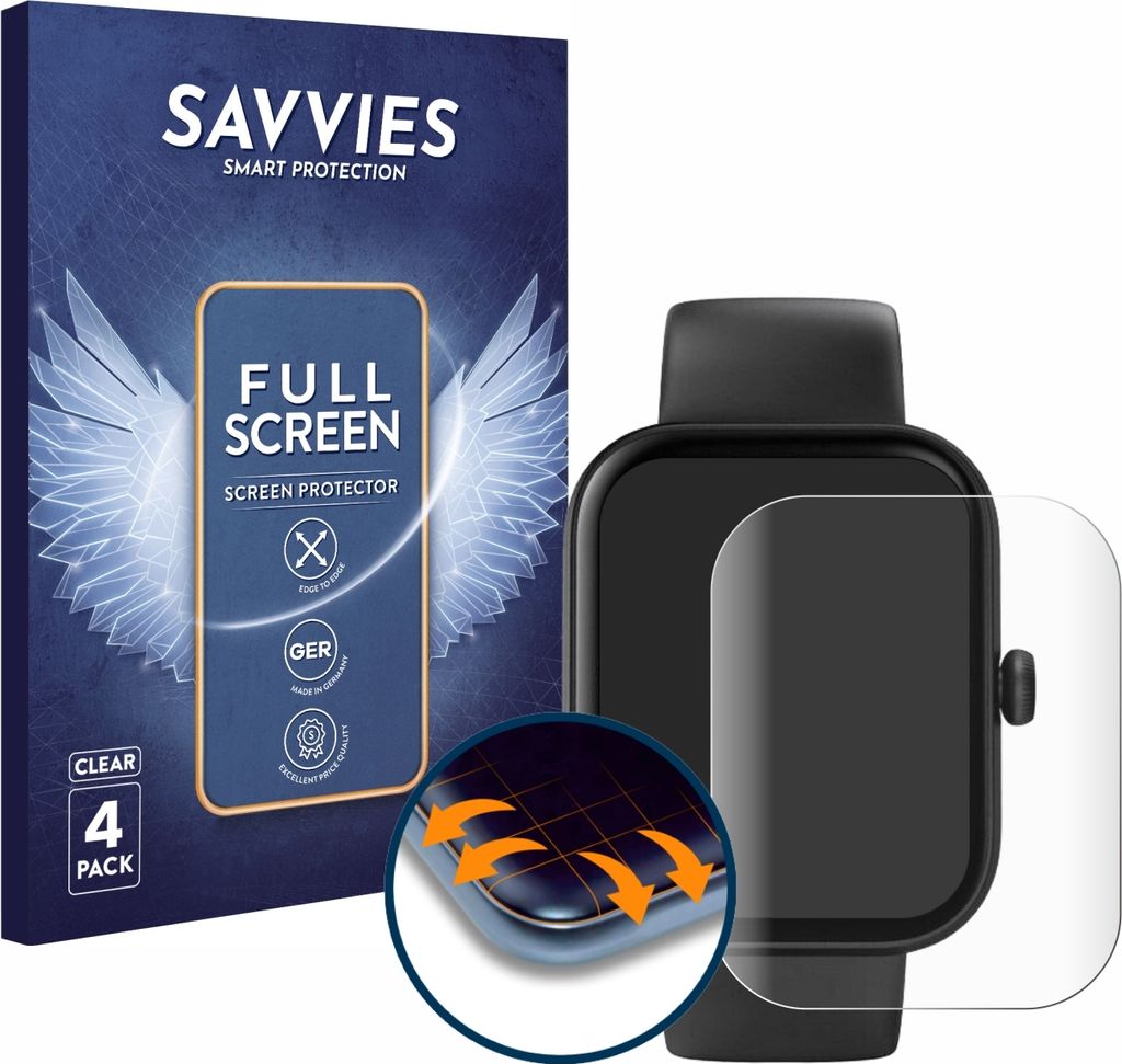 4x Savvies Fullscreen Schutzfolie für Hama Fit Watch 5000 Produktbild 