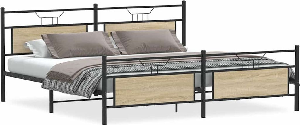 Metallbett ohne Matratze Sonoma-Eiche 193x203 cm
