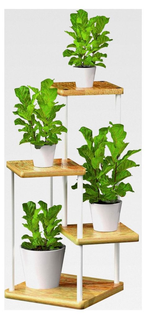 Blumenständer aus Holz mit 4 Ebenen – Pflanzenständer und Pflanzenregal für Innen und Außen – Blumentreppe und Blumenregal für den Balkon ...