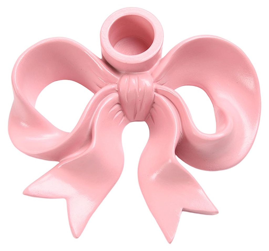 Kerzenhalter aus Keramik mit rosa Schleife, Tischdekoration für Spitzkerzen, Tischdekoration für Feiertage, Zuhause, Büro oder Schreibtisch