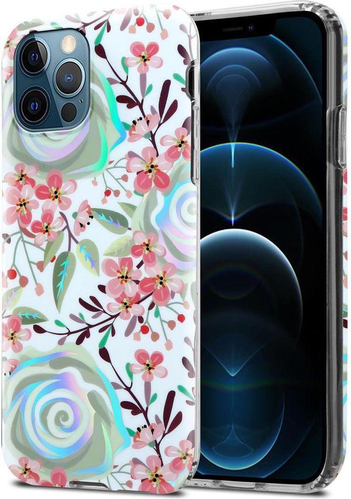 Cadorabo Hülle für Apple iPhone 12 PRO MAX Schutz Hülle mit Weiß TPU Etui Blumen Flower Cover Case