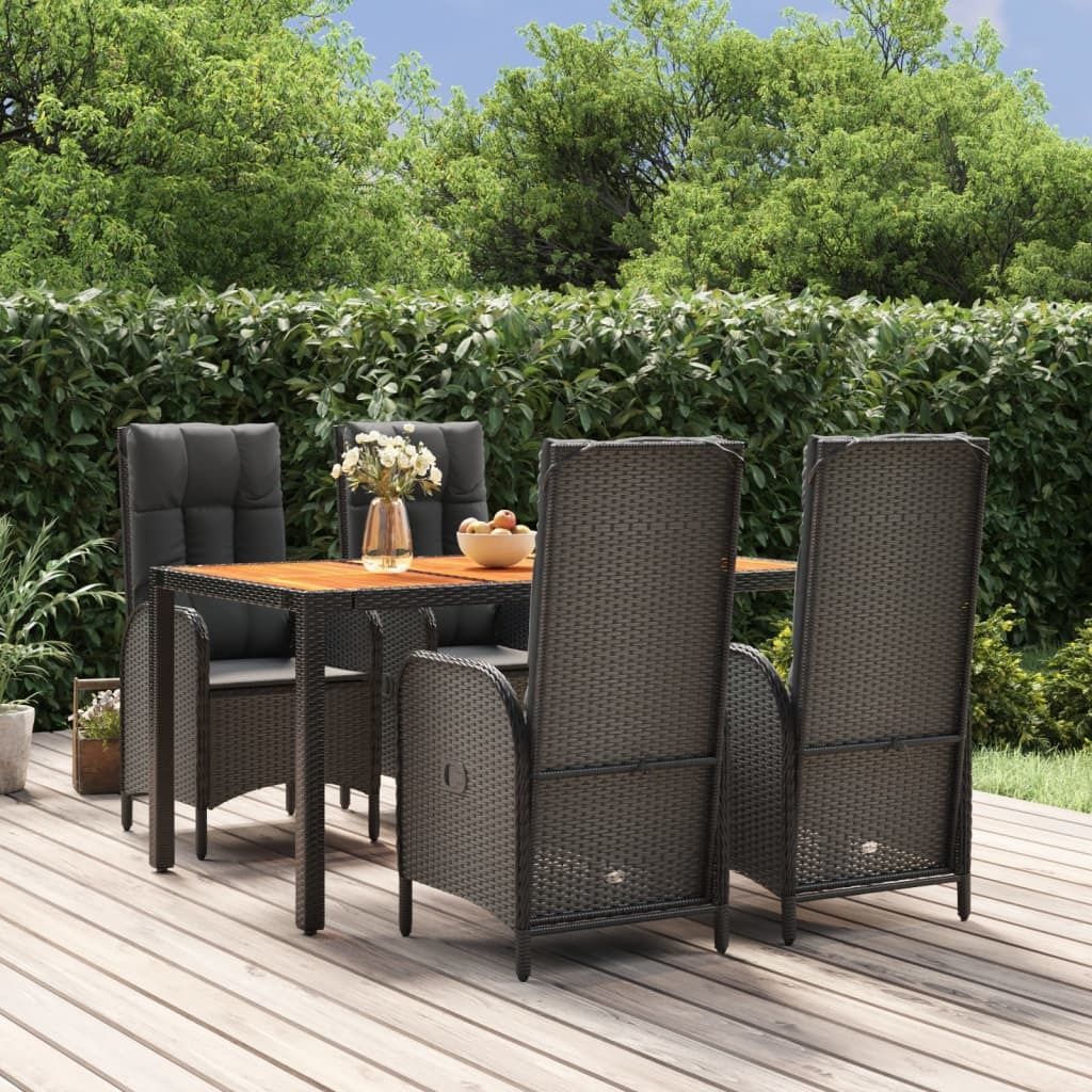 The Living Store 5-tlg. Garten-Essgruppe mit Kissen Schwarz Poly Rattan
