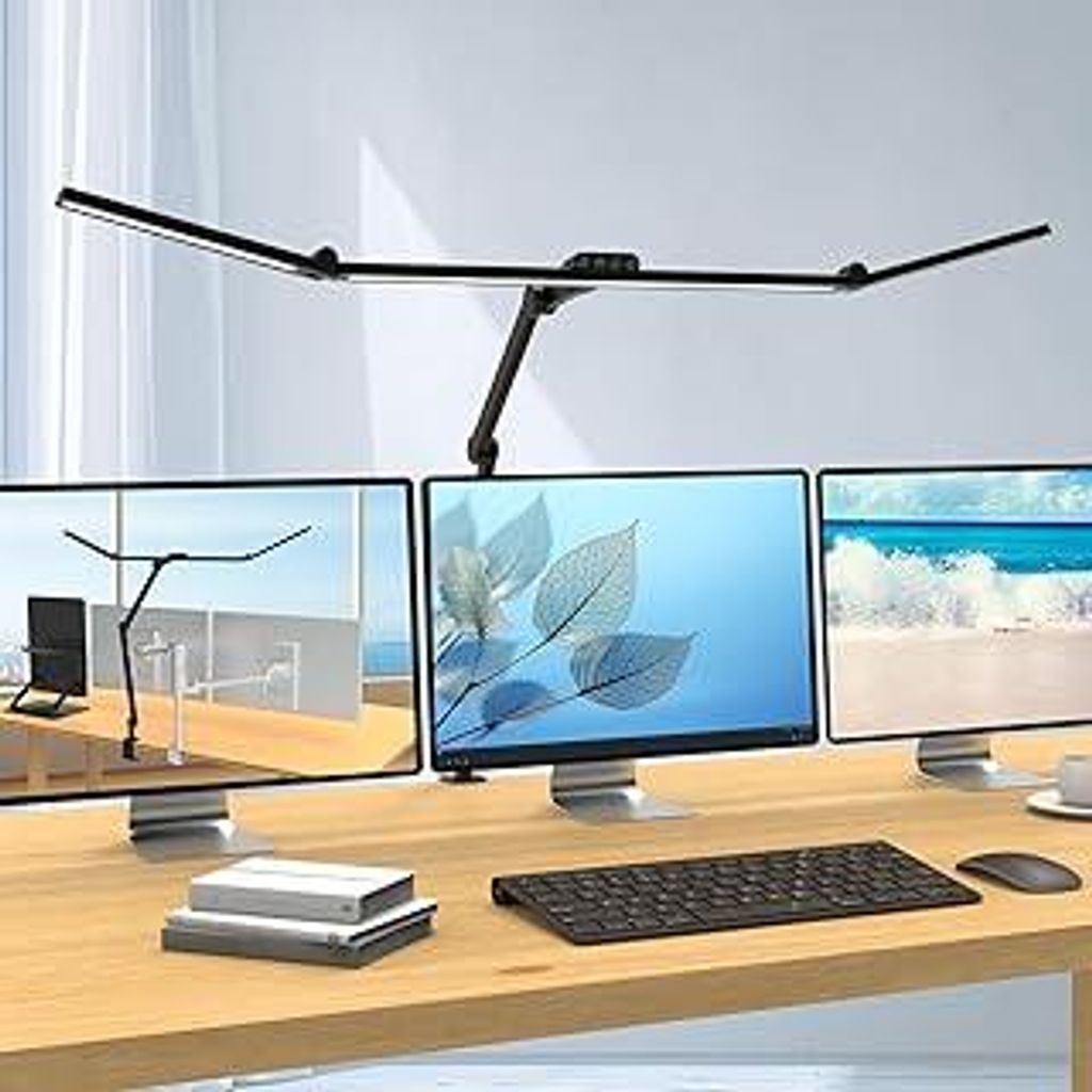 Die 3000 Lumen Schreibtischlampe Klemmbar, 36W LED Dimmbar Tageslichtlampe, Drehbare Tischlampe, 120cm Monitor Lampe mit Automatischer Schreibtisch...