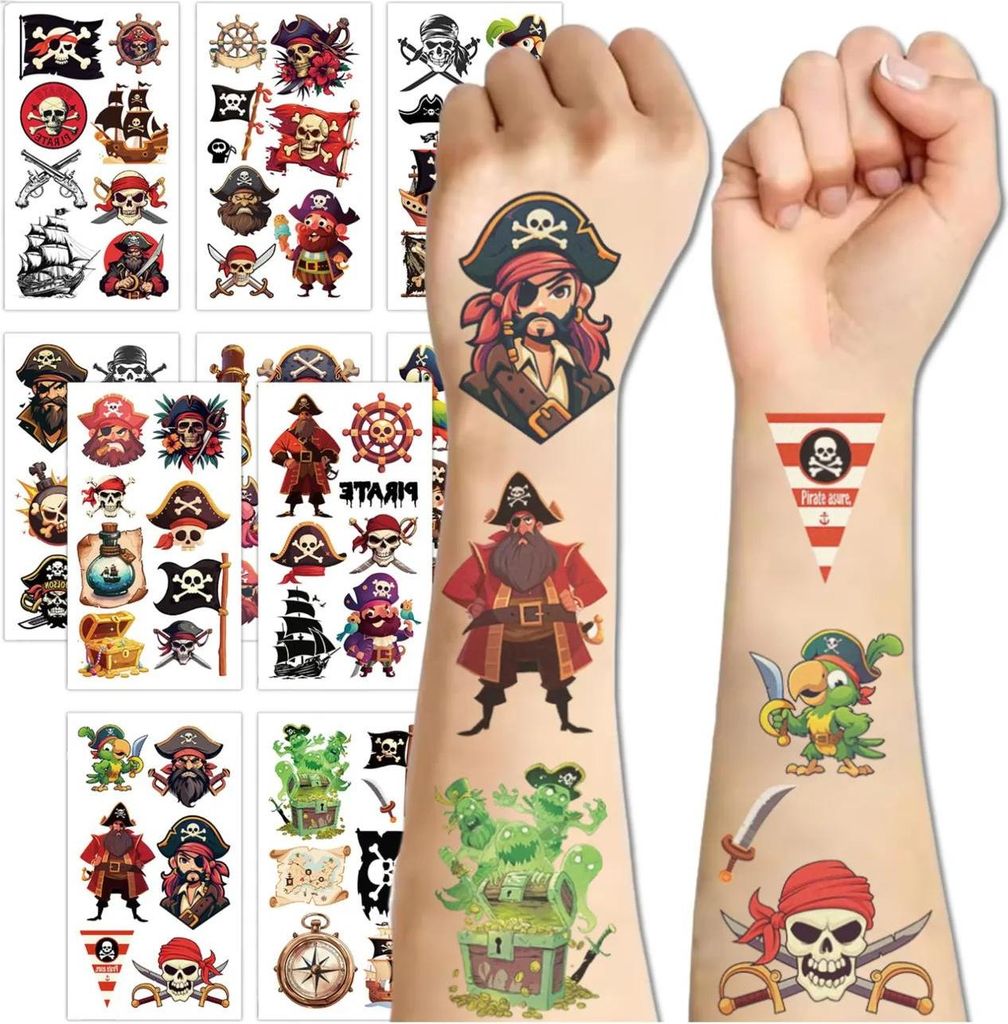 Piraten-Tattoos zum Aufbewahren für Kinder, Set mit 20 Bögen