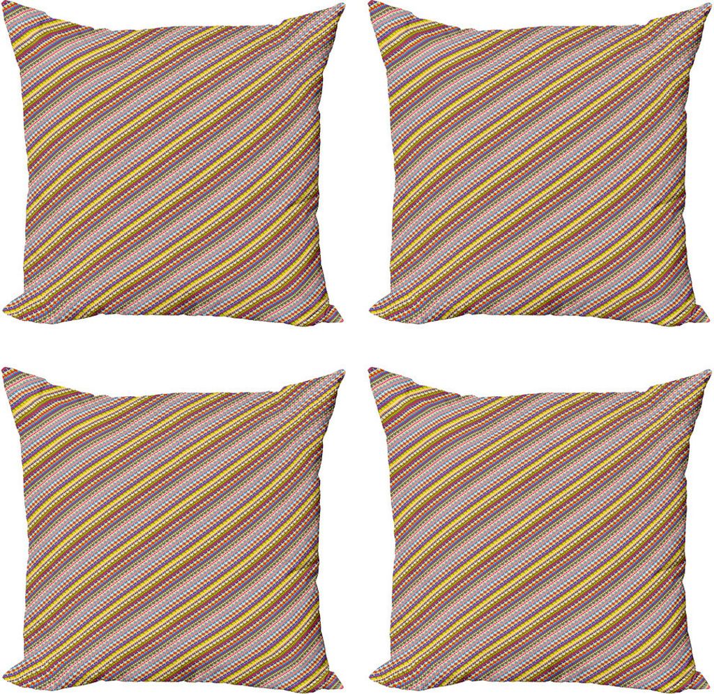 ABAKUHAUS Abstrakt Kissenbezug Set (4 Stück), Blume des Lebens Stripes, Moderner Doppelseitiger Digitaldruck, 45 cm x 45 cm, Mehrfarbig