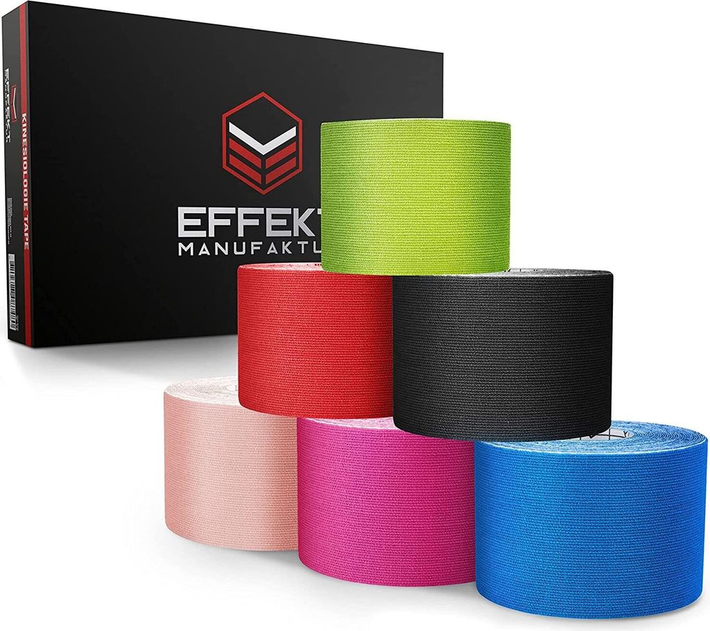 5m x 5cm Kinesiotapes in vielen Farben I Kinesiologie Tape wasserfest - Schwarz 6 Rollen Set I 5M x 5Cm