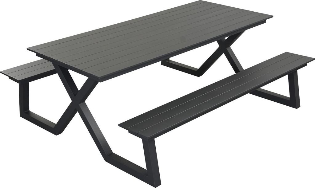 Inko Cebu Sitzgruppe Tisch mit 2 Bänken Alu Picknickbank 200x174x75 cm 2 Farben zur Wahl
