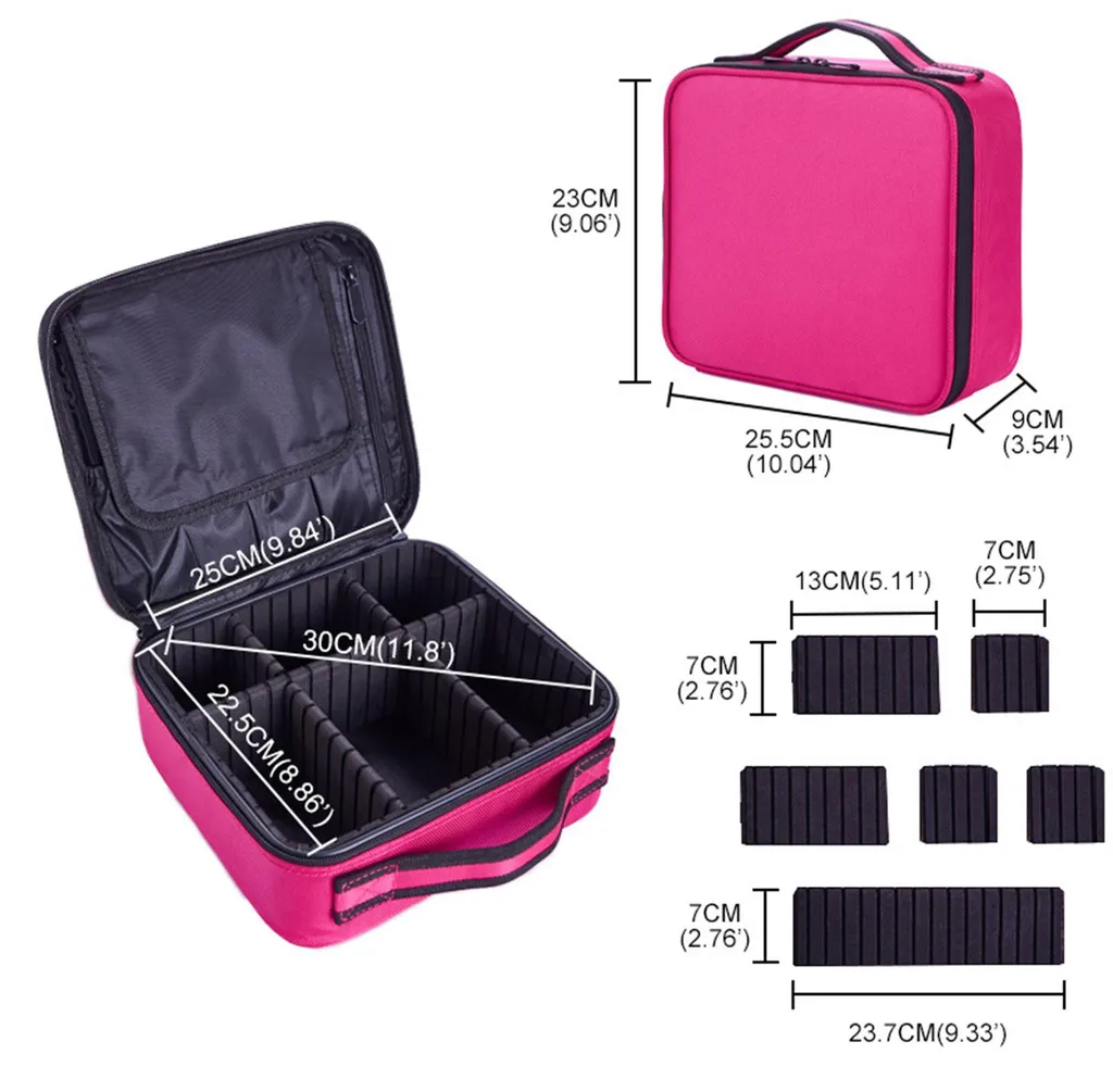 Trousse de maquillage portable à 6 compartiments avec porte-éponge