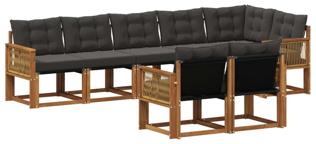 vidaXL Outdoor-Sofagarnitur mit Kissen 8 pcs Natürlich und Schwarz