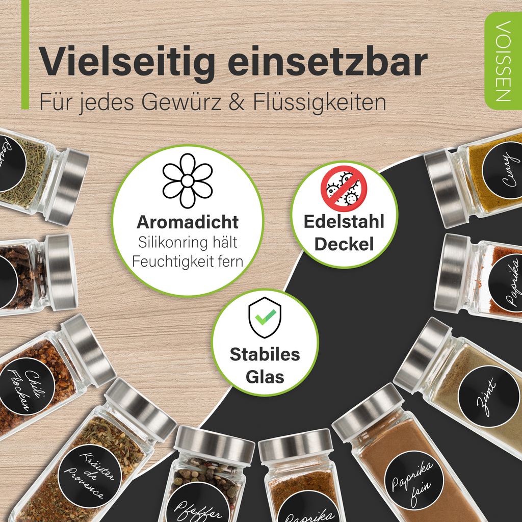 Voissen Gewürzbehälter aus Glas – 24er Set – 100ml – Produktbild 4