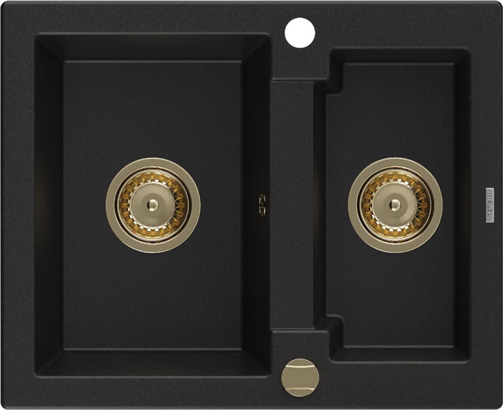 Mexen Carlos 1,5-Becken-Granitspüle 582 x 475 mm, Schwarz, Siphon Gold - 6518581500-77-G