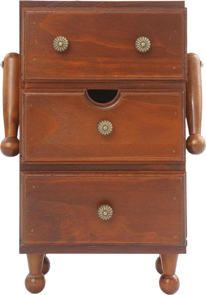 Boîte à tiroirs rétro en bois brun pour bureau et bijoux à 3 niveaux