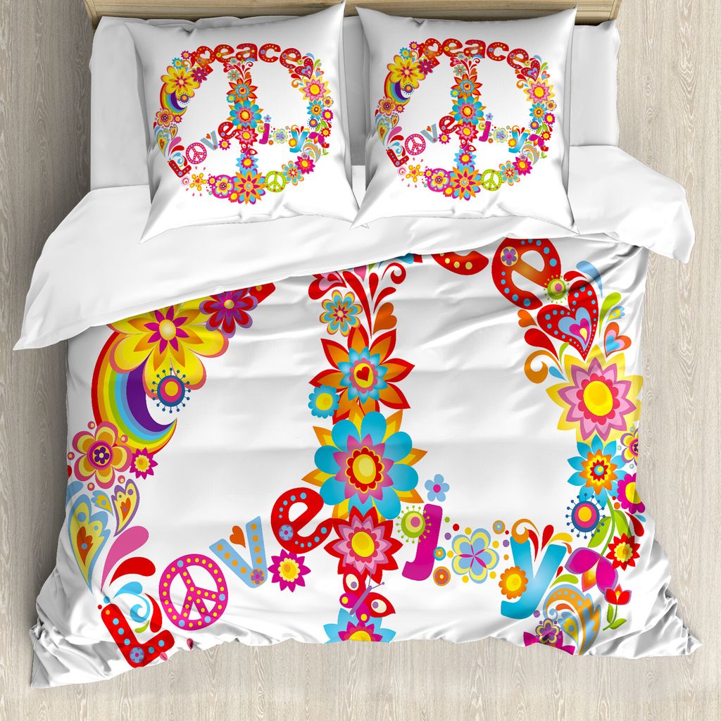 ABAKUHAUS Festlich Bettbezugs Set Für Doppelbetten, Friedensliebe Joy Flowers, Milbensicher Allergiker geeignet mit Kissenbezügen, Mehrfarbig