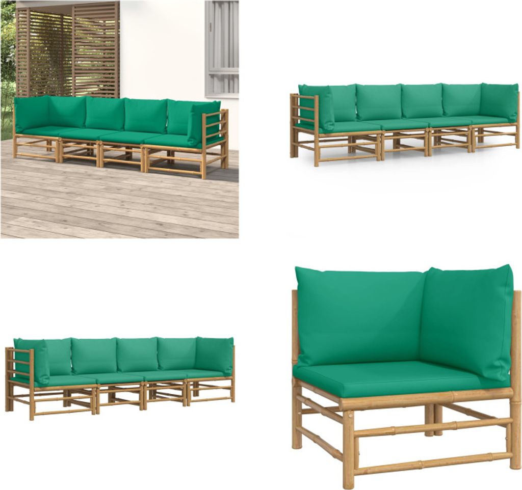 vidaXL 4 tlg. Garten Lounge Set mit Grünen Kissen Bambus - Garten Lounge Set - Garten Lounge Sets - Lounge Set - Gartenmöbel Set