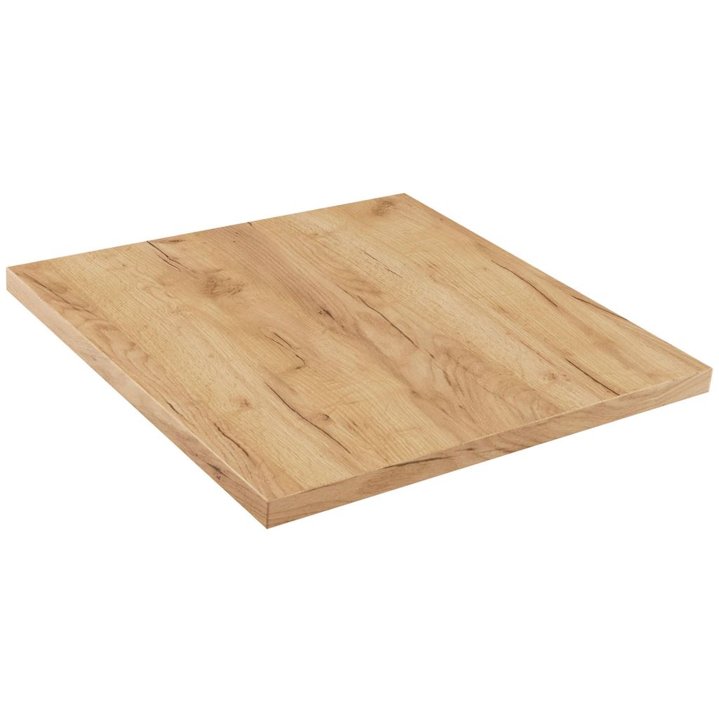 A square wooden countertop with a wood grain pattern, shown from a slightly elevated angle against a white background.