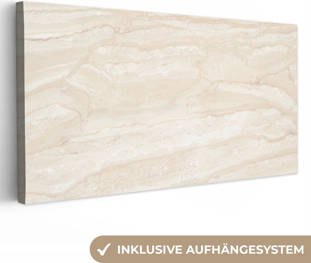 MuchoWow - Leinwandbilder - Marmor - Kalk - Sand - Textur, Wandbild, Wanddeko Bilder Wohnzimmer, 40x20 cm
