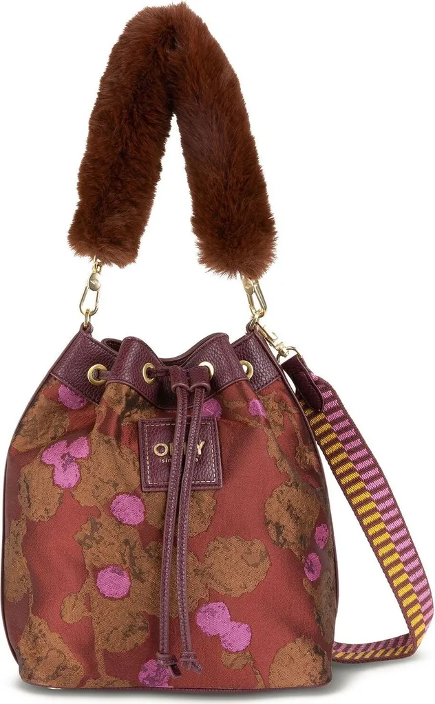 Sac à main seau avec cordon de serrage et bandoulière réglable brun