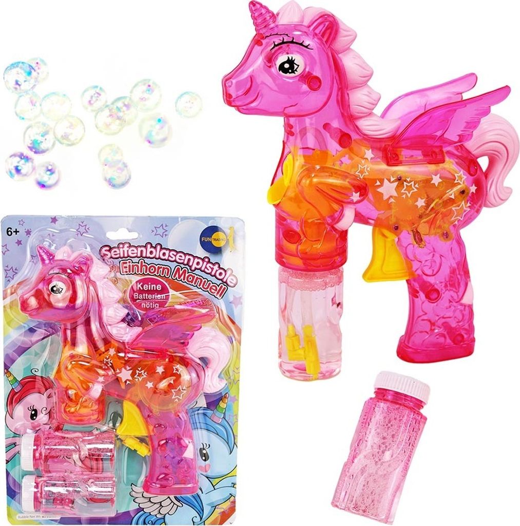 Seifenblasenpistole Einhorn pink manuell 16cm Produktbild 