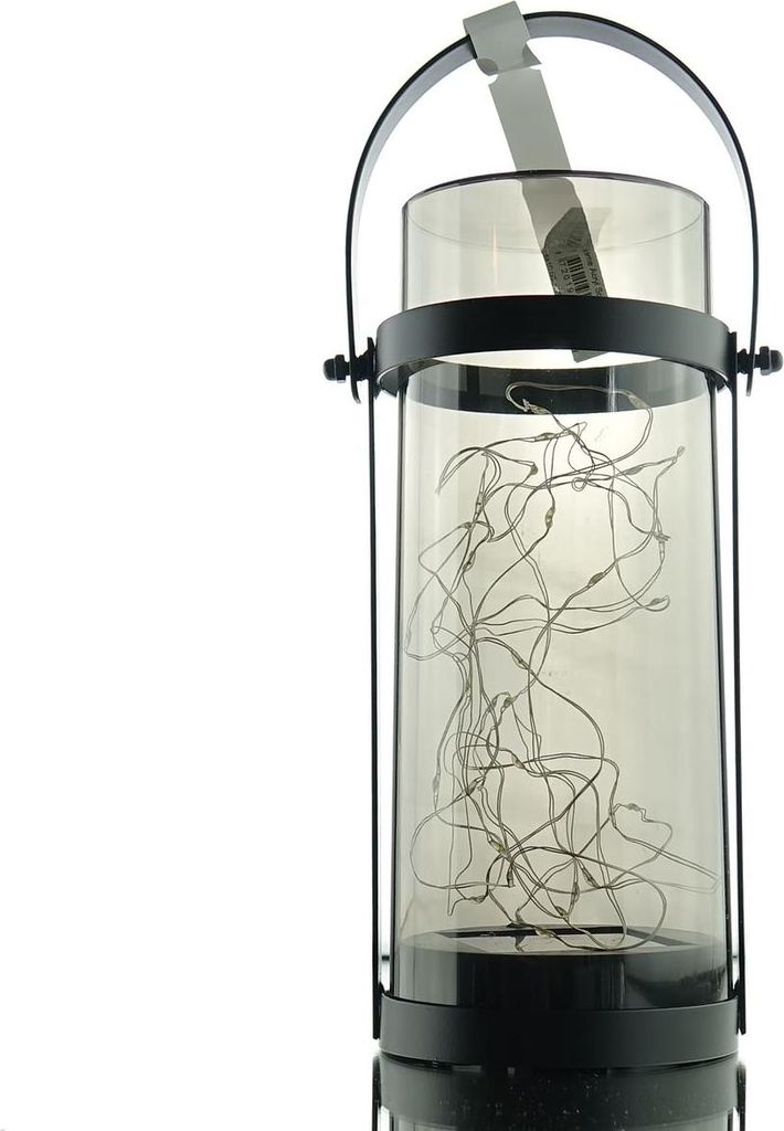 Lumineo Mircro-LED Solar-Laterne Acryl Rauchgrau Ø 10 cm Höhe 23,5 cm 30 Lichter - warmweiß