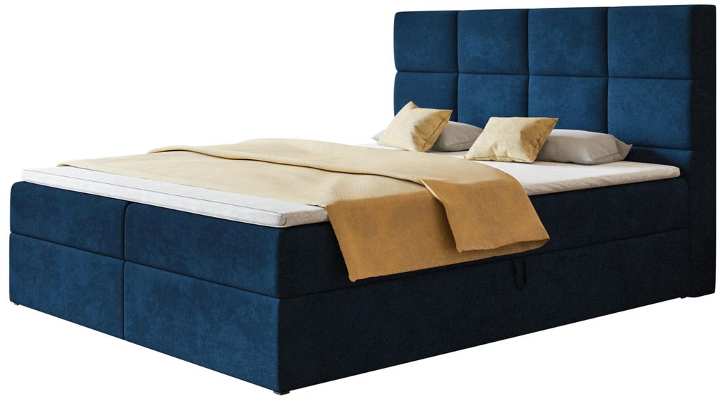 Boxspringbett Roma 140x200 mit Stauraum und Bonell-Matratze, Dunkelblau
