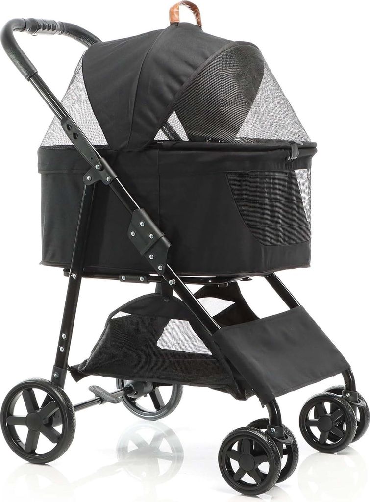 Hundenwagen 2-in-1 klappbar schwarz für Hunde und Katzen