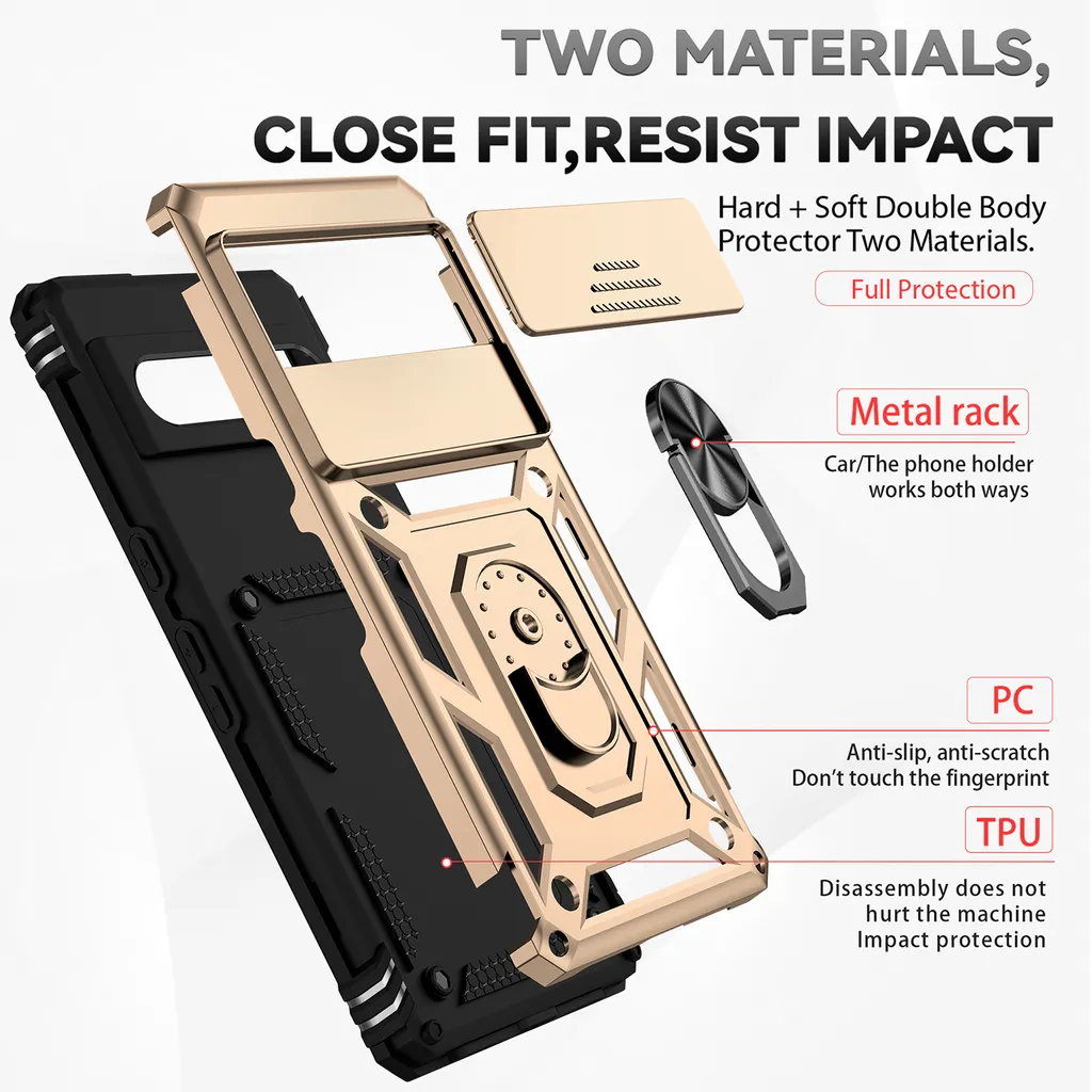 Custodia Google Pixel 7 Oro Heavy Duty con Ring Stand e Cam Shield - 4