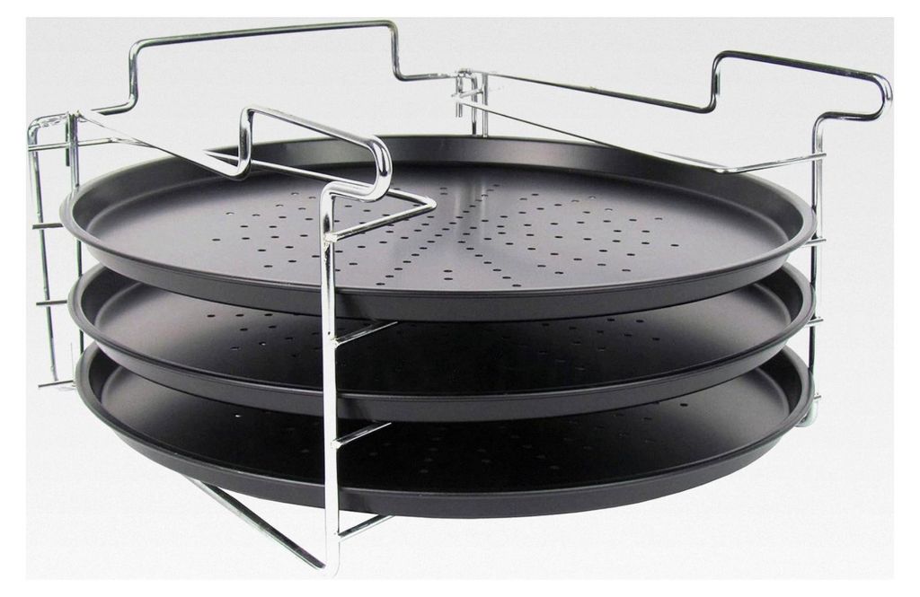 4-teiliges Pizzabackset mit Standhalterung für 3 Pizzableche Ø31cm - gleichzeitiges Backen und Genießen