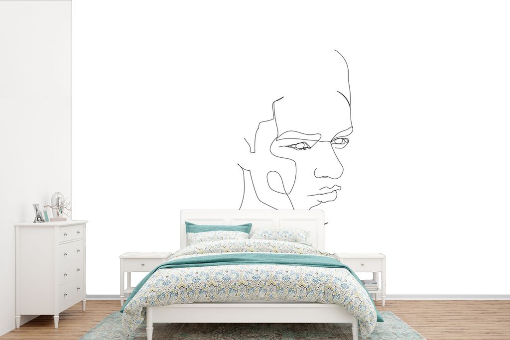 MuchoWow Fototapete für Wohnzimmer oder Schlafzimmer Wandtapete Vinyl Motivtapete Mann - Kopf - Strichzeichnung - 525x350 cm - Das Hintergrundbild