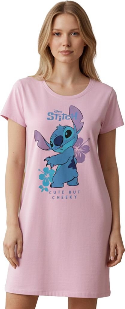 Disney Lilo & Stitch Nachthemd für Damen - Cute but cheeky Schlafshirt Pyjama Kurzarm Oberteil Rosa M
