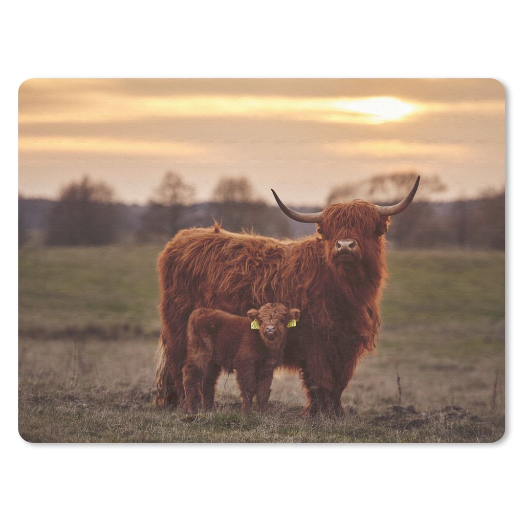 MuchoWow Mauspad Mousepad Schottische Highlander - Tiere - Landschaft - Sonnenuntergang - Kuh 23x19 cm - Mousepads - Maus Mat - Pad - Mausunterla...