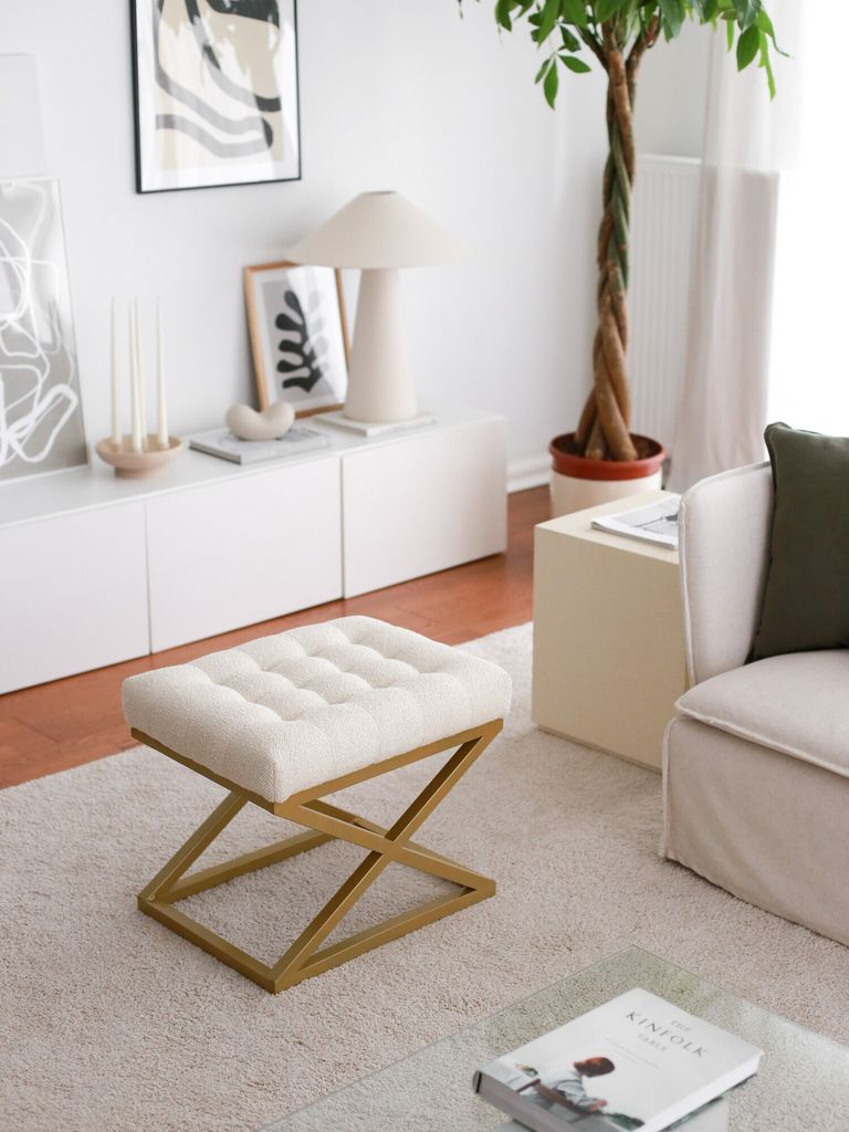 Hanah Home, Altin Capraz - Cream, Sitzpuff, 100 % METALL, Creme, 50 x 40 x 42 cm