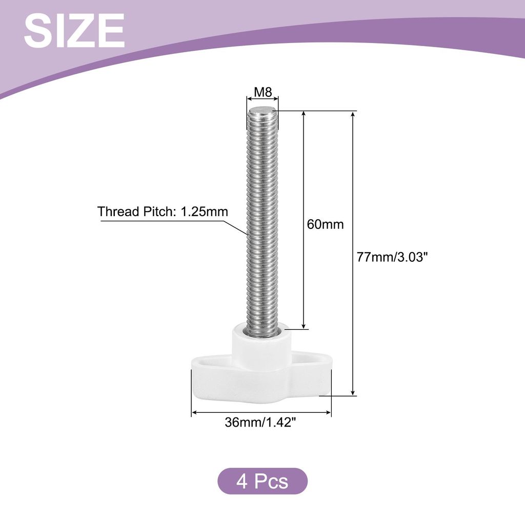 4 Stš¹ck T-Flš¹gelschraube mit Griffen R?ndelschrauben, M8 x 60mm M?nnliche Schraube Knopf 304 Edelstahl R?ndelschraube Daumenschrauben-Griff 3...