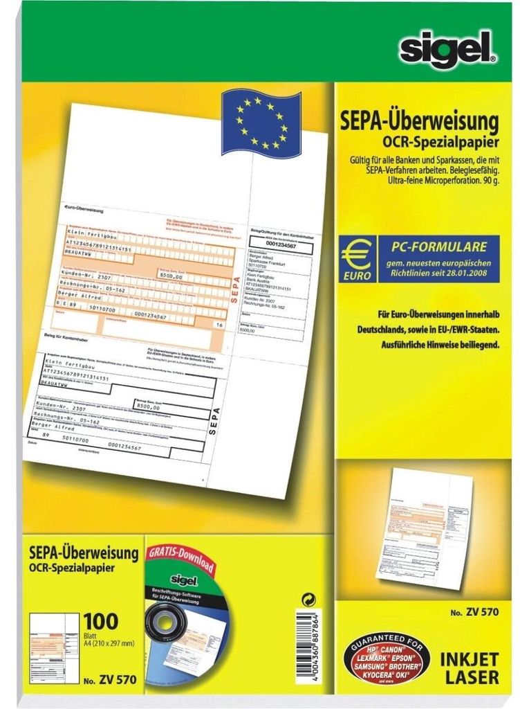 SIGEL ZV570 PC-SEPA-Überweisung, Gültig für alle Banken und Produktbild 