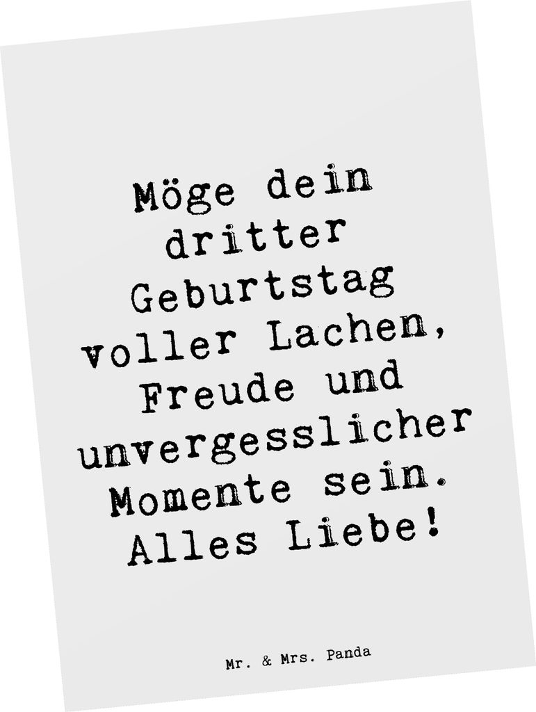 Mr. & Mrs. Panda Postkarte Spruch 3. Geburtstag Glück - Weiß - Geschenk, feiern, Postkarten, Happy Birthday, Ansichtskarte, Ansichtskarten, Freud...